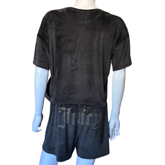 Juicy Couture Womens Black Soft Velour Sleepwear Top & Short Set 2pc Size Medium - Picture 2 of 8